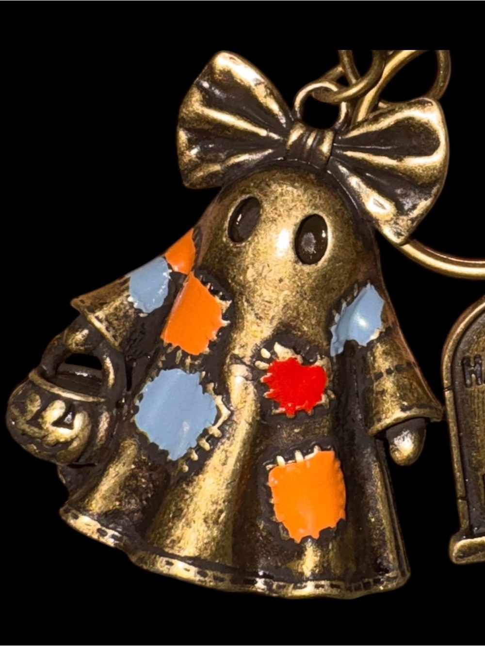 Halloween Ghost Bag Charm Keychain Boo Crew Patchwork Bronze - Picture 3 of 6